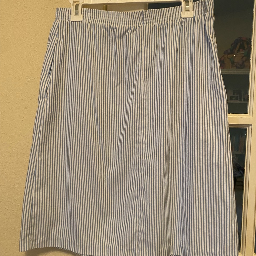 Vintage 90’s Blue Striped Women's Skirt with POCKETS